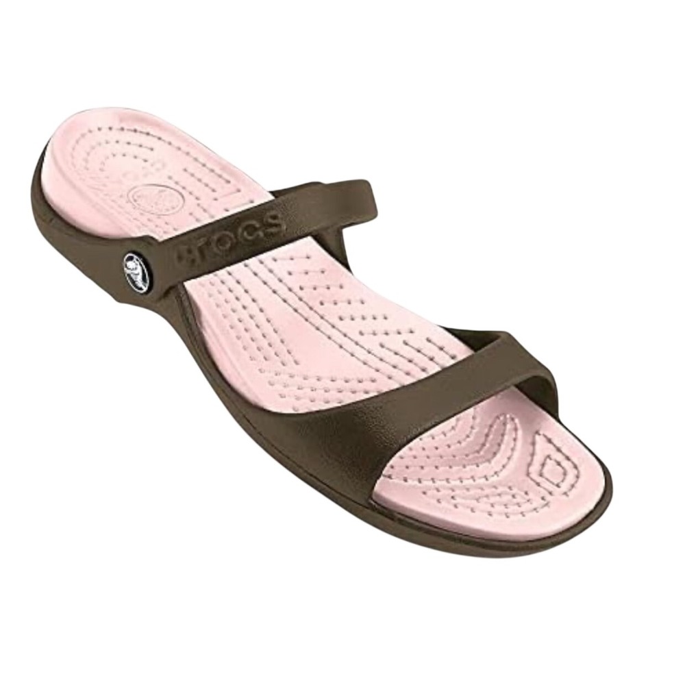 Crocs Cleo II Espresso Pink Dual Strap Slide Sandals Womens Brown Pink Size 8